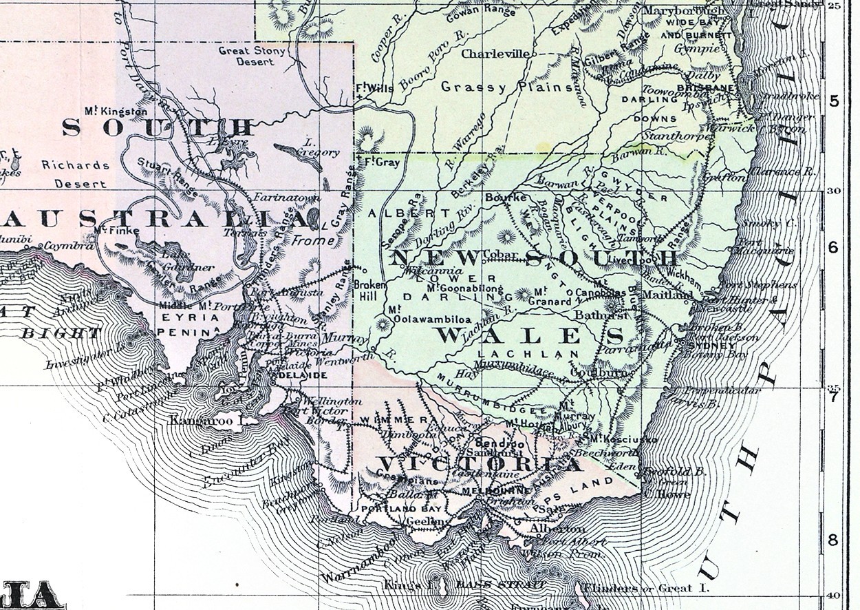 1886 Johnson Map Australia Sydney Melbourne Adelaide Brisbane Perth Tasmania