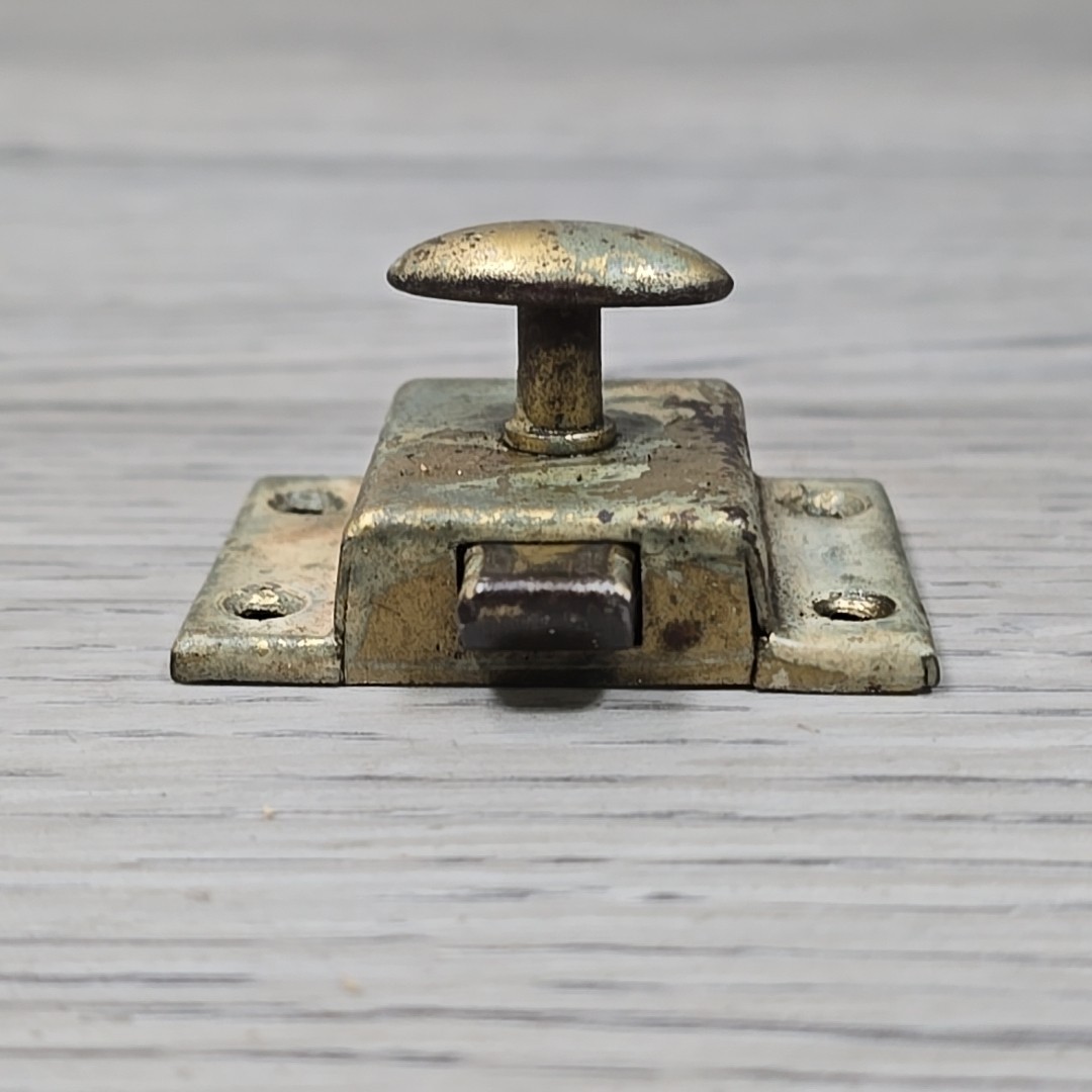 Antique Solid Brass Cabinet Latch T-Handle Spring Turn Cupboard Pantry Hardware