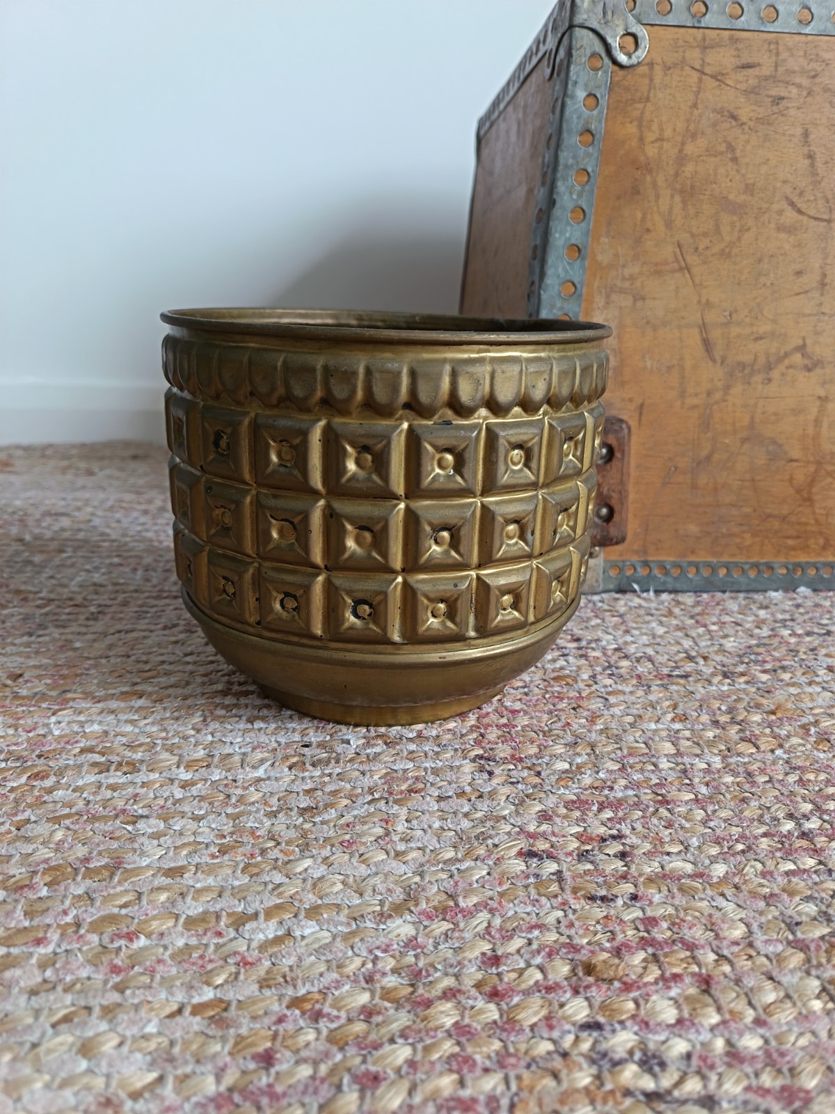 Vintage Brass Geometric Design Plant Pot Planter