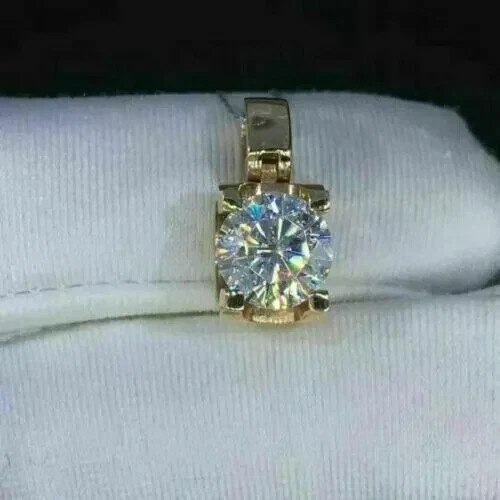 3.00Ct Round Cut VVS1 Created Diamond Solitaire Pendant 14K Yellow Gold Finish