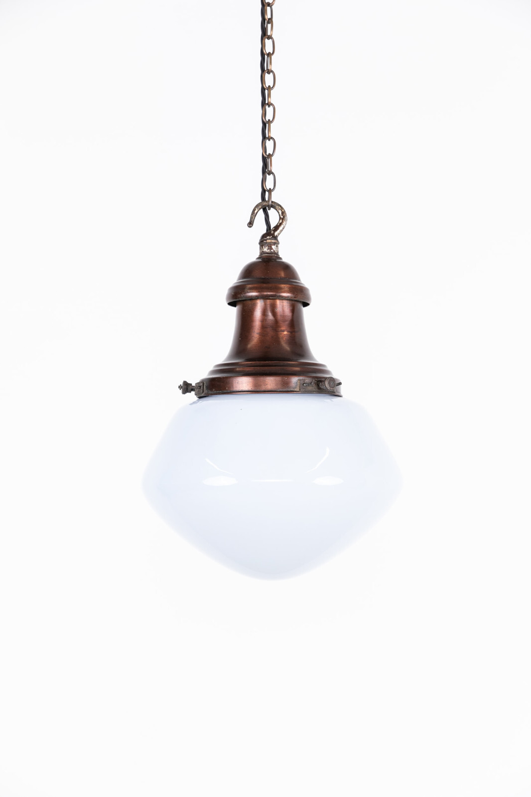 Vintage Industrial Art Deco Large 30cm GEC Oval Opaline Glass Pendant Lamp Light