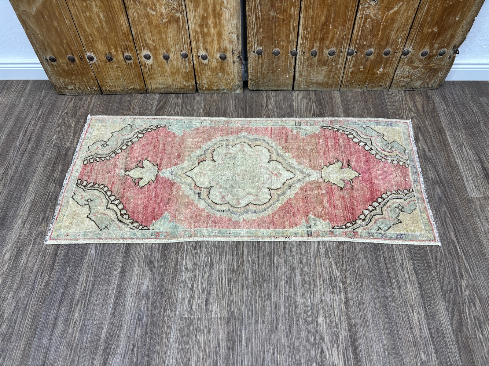 1.9×4.3 ft Red Green Vintage Turkish Rug, 2×4 Hand Knotted Small Oushak Rug