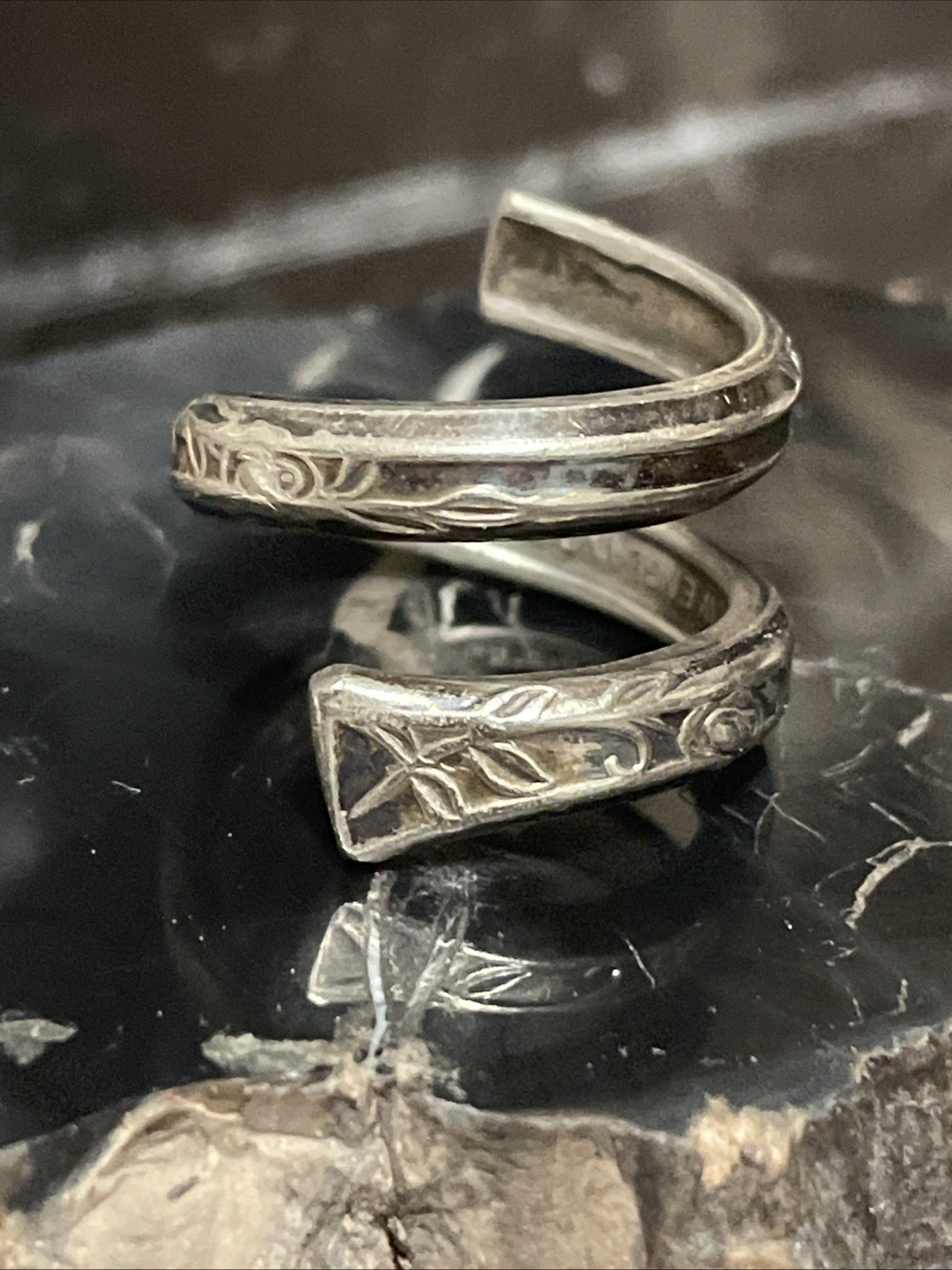 Antique New England Silver Plate Spoon Ring Size 6
