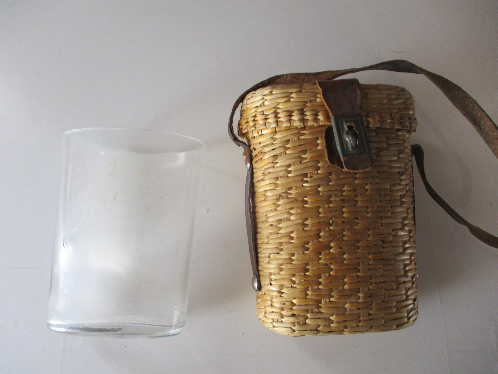 Le Boulou Antique french glass cup Early Mid 1900’s Curist Water in Straw holder