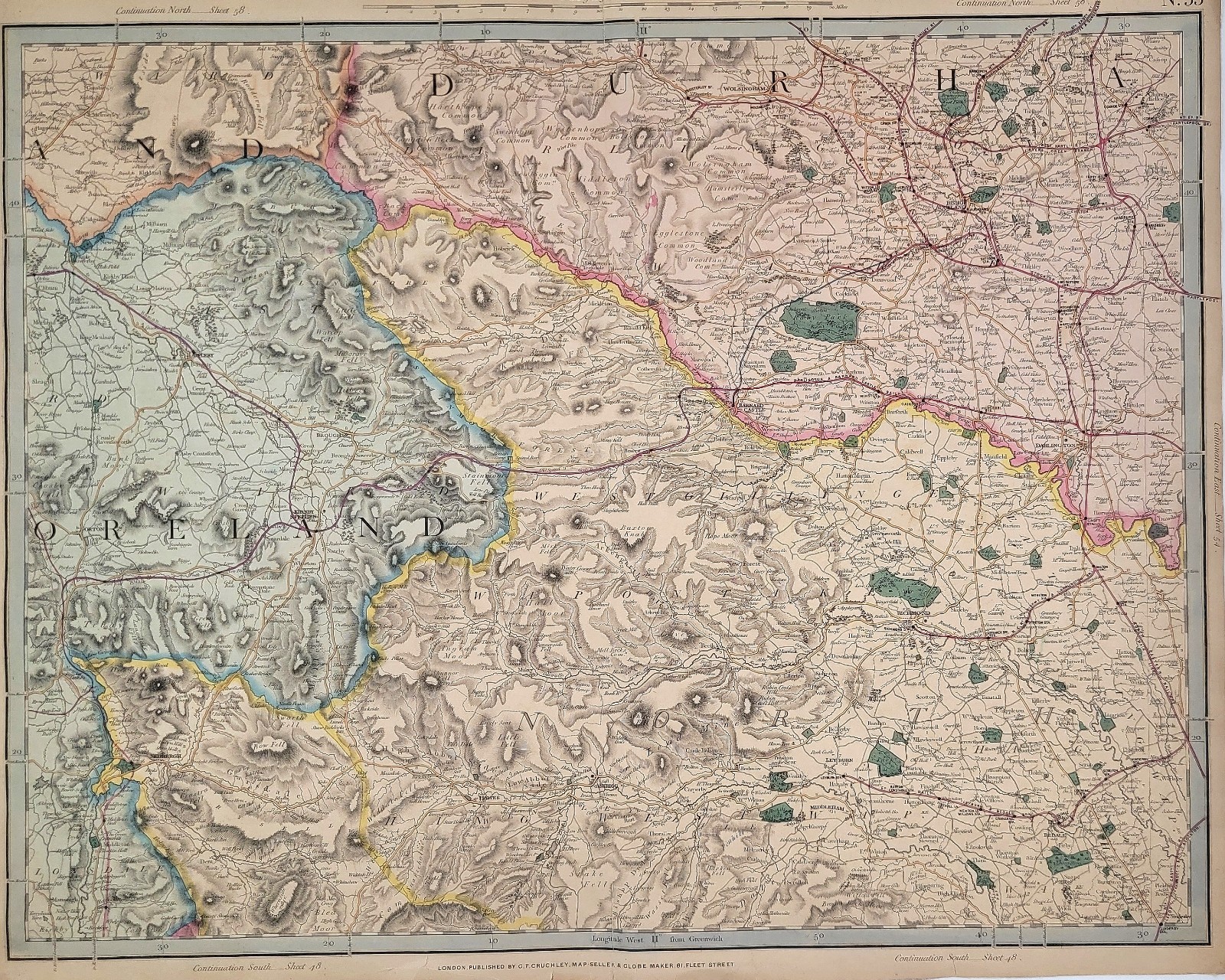 1855 Cruchley Ordnance Survey Map Durham Northumberland Sheet 53