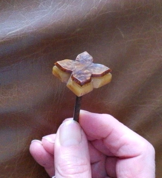 Old Coat Peg/ Handle Pull Cabinet Door (possibly Tigers Eye) 4 leaf clover shape