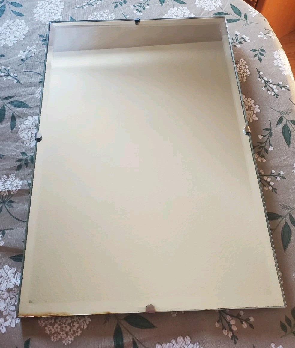 VTG Antique Art Deco Frameless Beveled Bathroom Wall Mirror 18″x12″!
