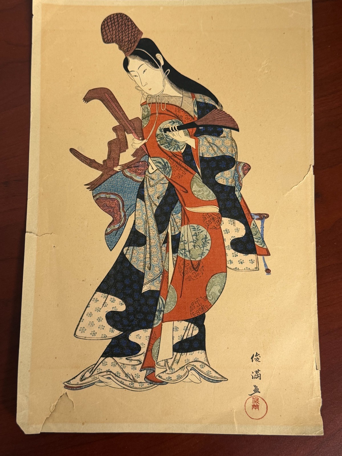 Vintage Japanese Woodblock reproduction of ‘A Dancing Woman’ by Kubo Shunman