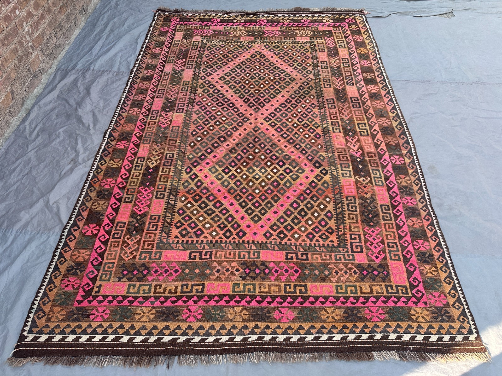 Antique Afghan Flat Weave Kilim Rug 6’6 x 9’9 Ft Oriental Tribal Wool Area Rug