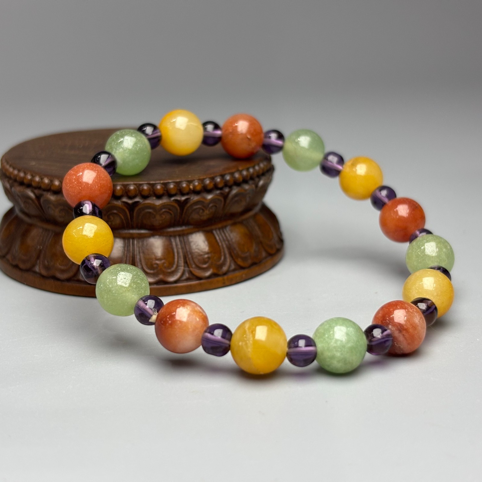 Chinese Natural Jade Carved Lucky Beaded Bracelet A401