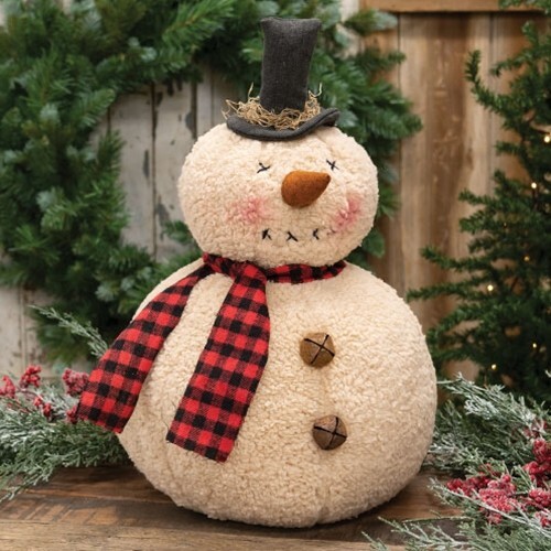 NEW PRIMITIVE SNOWMAN DOLL OVERSTUFFED CHRISTMAS 17″Hx10″Dx10″W SHERPA Winter