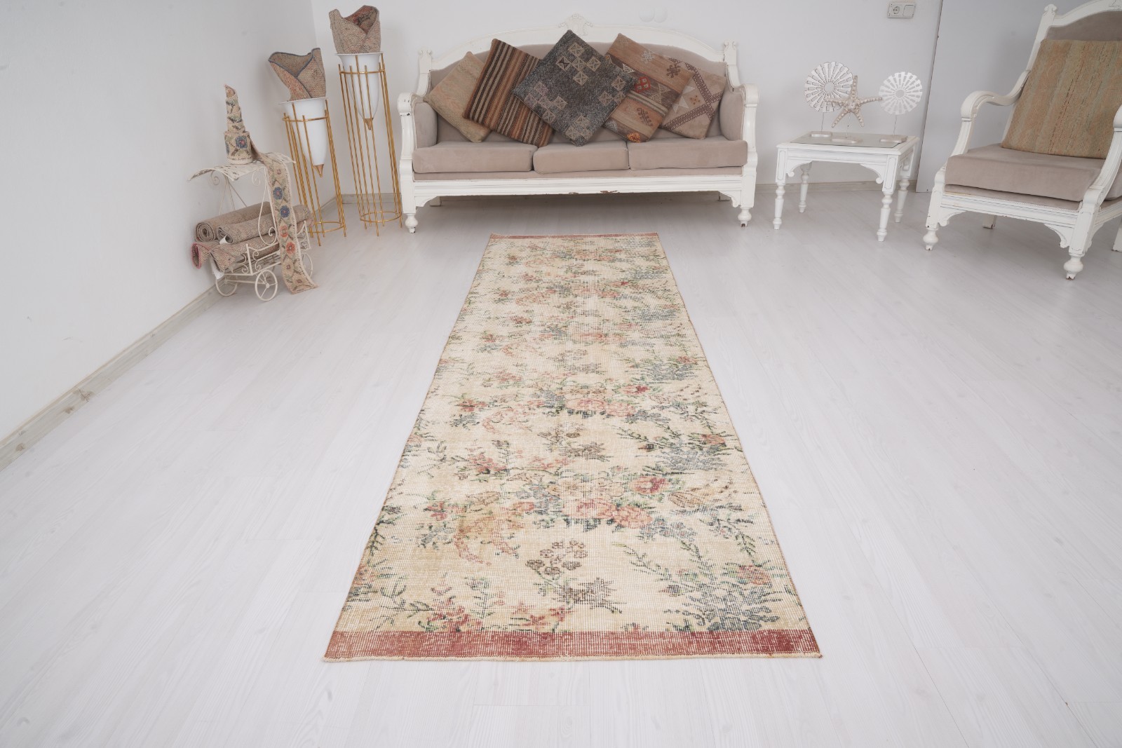 3×9 Turkish Antique Runner Rug Handmade Oushak Vintage Rug Tribal Carpet 513