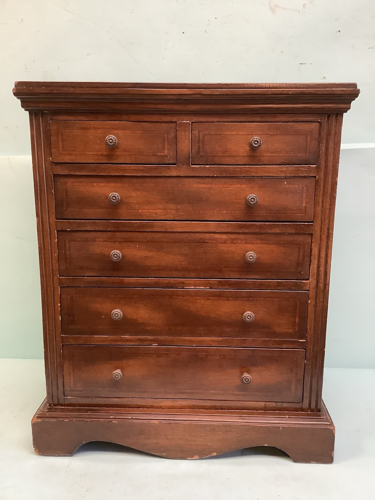 Collectors Cabinet, Chest of 6 Drawers Mahogany Handmade 15 3/4”x9 3/4” 19”H
