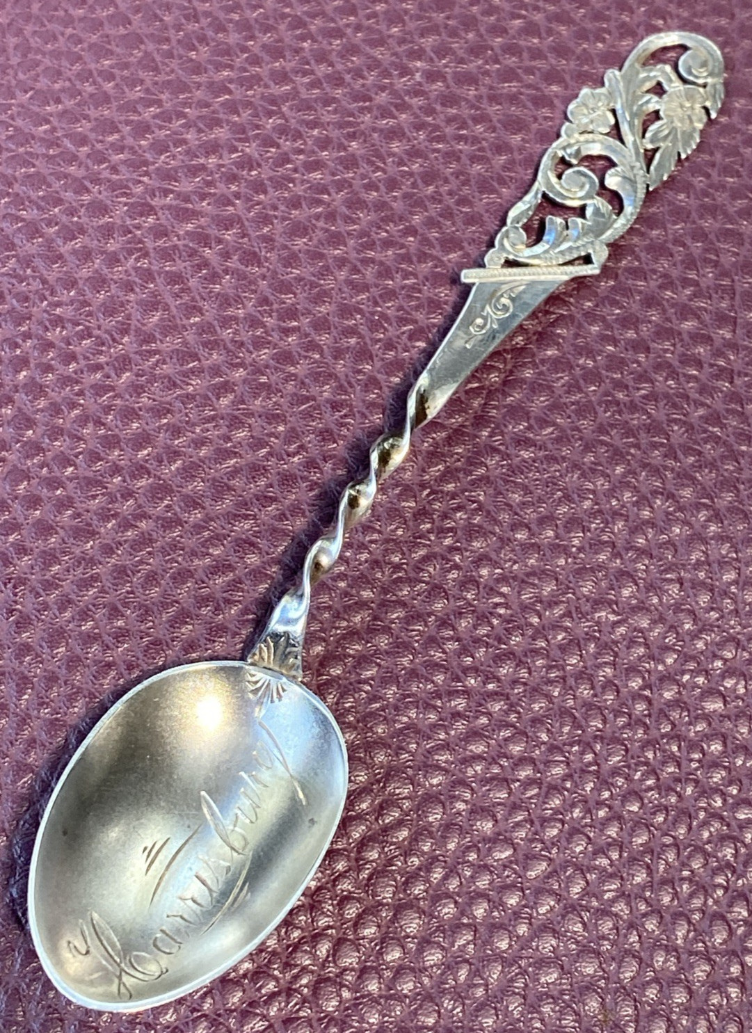 Harrisburg PA Swirl Silver Twist Handle 4.25″ Sterling Souvenir Spoon 7g