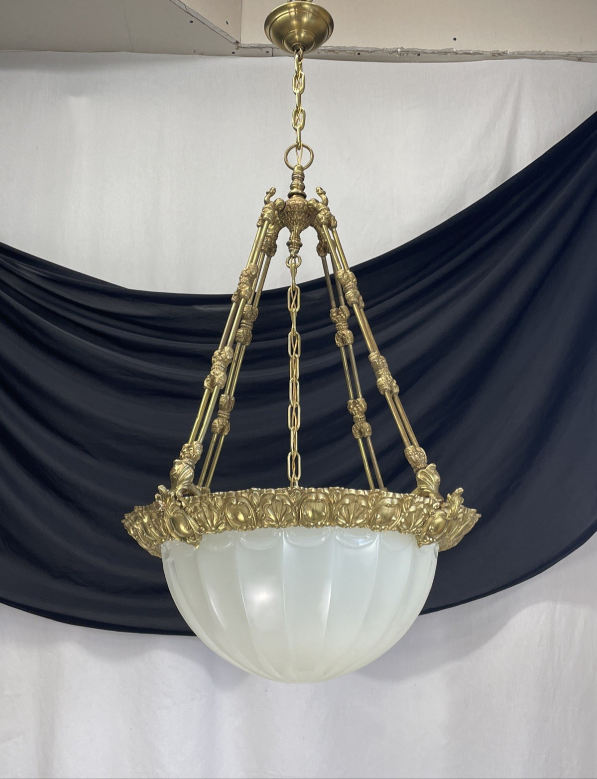 RESTORED Antique Vtg Victorian Rococo Glass Bowl Chandelier Pendant Light Deco