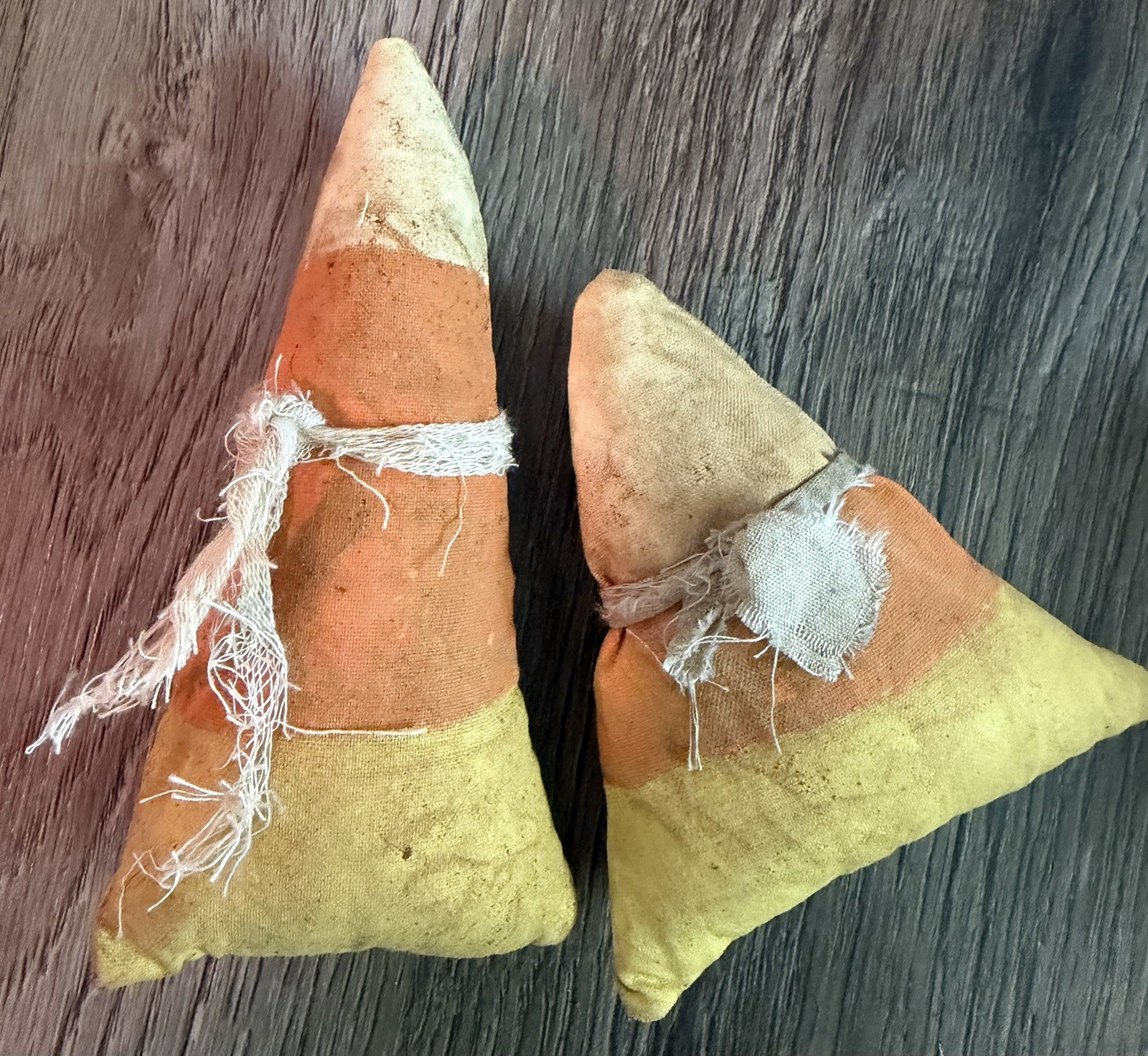 3 Primitive Halloween Candy Corn Decor Handmade Bowl Filler Rustic Coffee Stain
