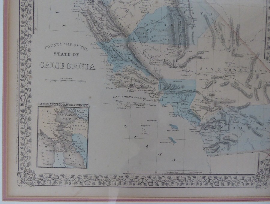 1869 Mitchell Map California Framed w/Glass Hand Colored SF Streets Double Page!