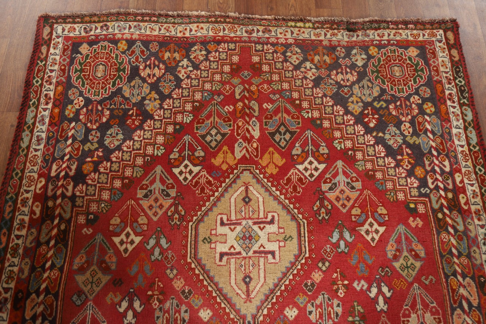 Vegetable Dye Red Rug 4×7 Hand-knotted Wool Geometric Traditional for Any Room