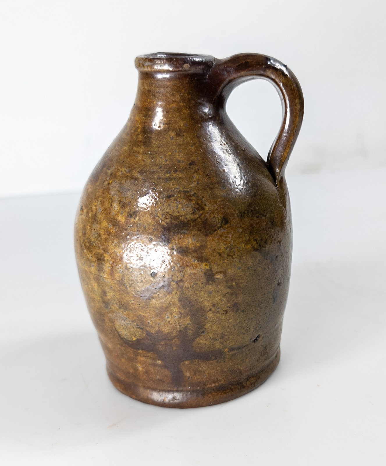 Antique New England Miniature Redware Ovoid Jug Salt Glaze Massachusetts Vermont