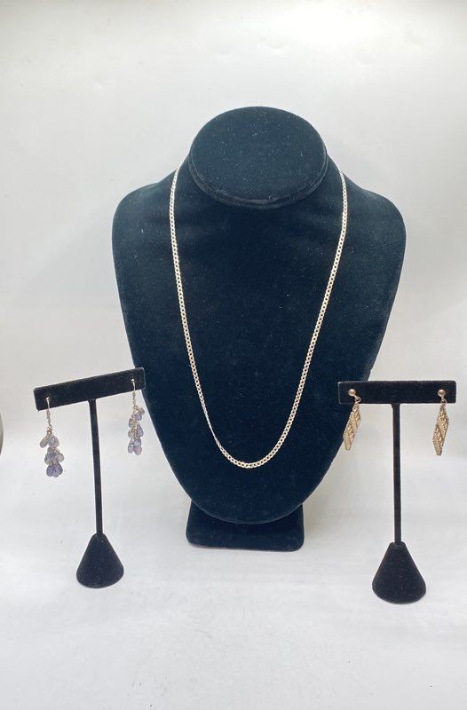 Sterling Silver 925 Amethyst Jewelry Lot of 3 Necklace & Earrings 22″ 15.8g