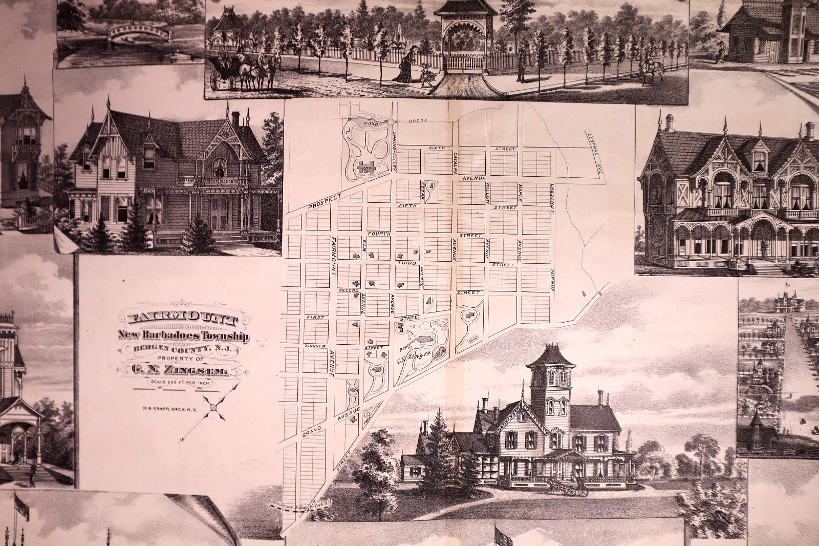 1876 Plat Map Fairmount, New Barbadoes, Bergen Co., NJ / Fairmount on Reverse