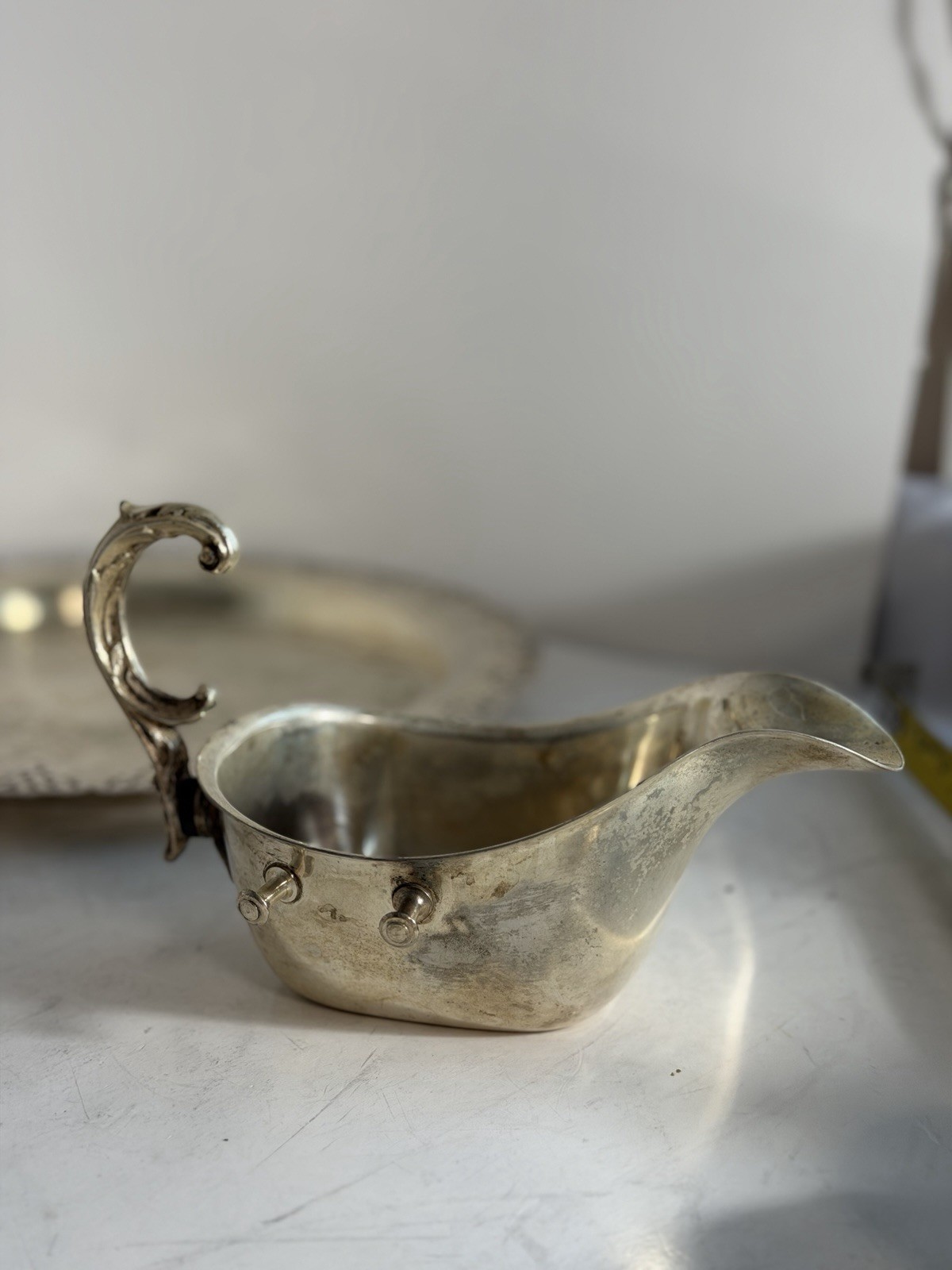 Vintage Silverplate Tea Set Serving Tray Creamer Sugar Bowl Wallace Keystone #51