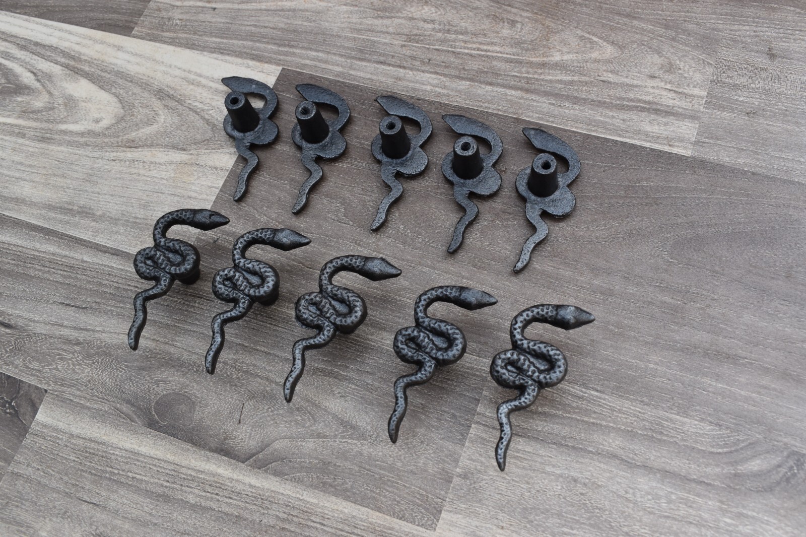 Vintage Cast Iron door knobs Snake Shape cabinet drawer handles pull rustic 10pc