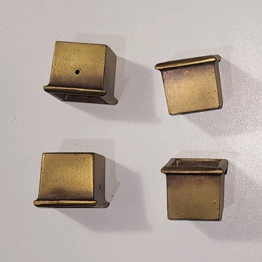 Set of 4 Antique Brass Square Furniture Feet Caps, 1.17 x 0.99 in