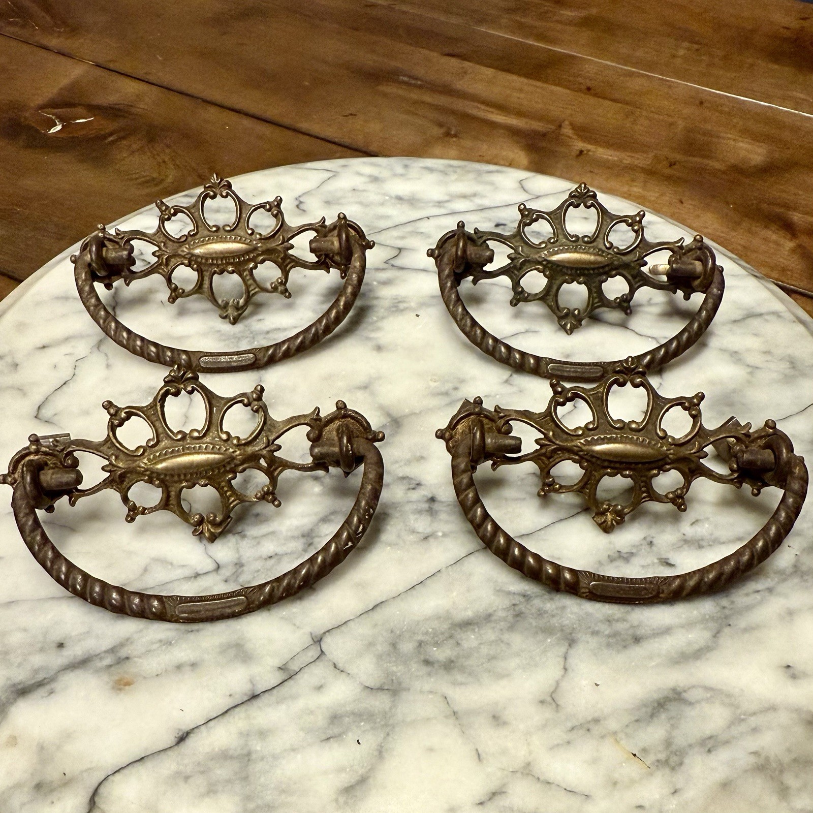 SETof4 Antique Ornate Brass Hardware French Provincial Victorian Drawer Pull 3″