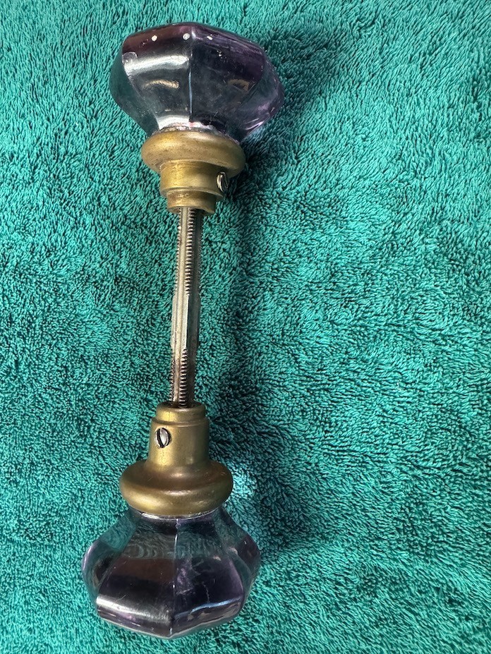 RARE Antique vintage PURPLE GLASS DOOR KNOB Set Estate find
