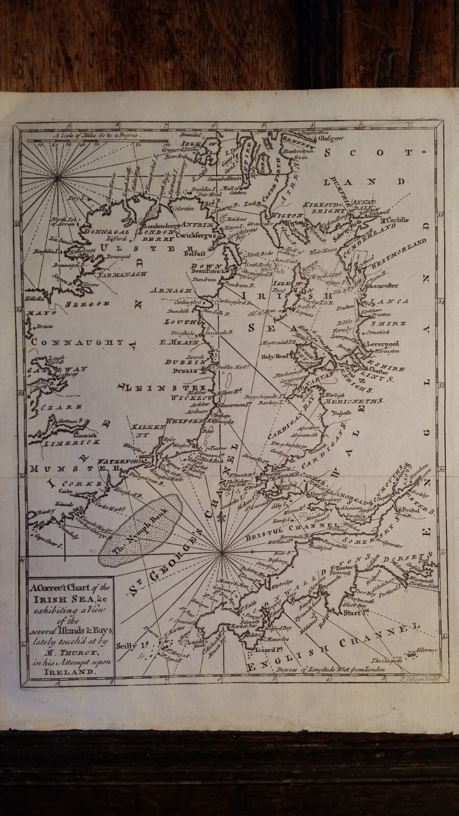 1760 ANTIQUE COPPER PLATE MAP – CORRECT CHART OF THE IRISH SEA – GIBSON