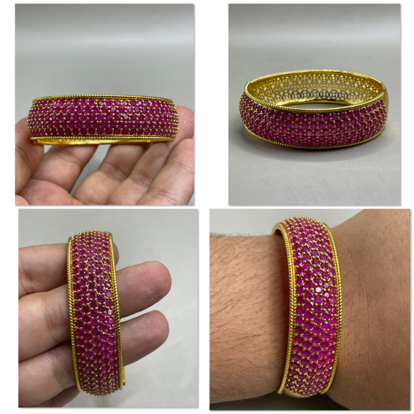 Burma 100% Vintage ruby stone old solid silver 18K Gold Gilding bracelet