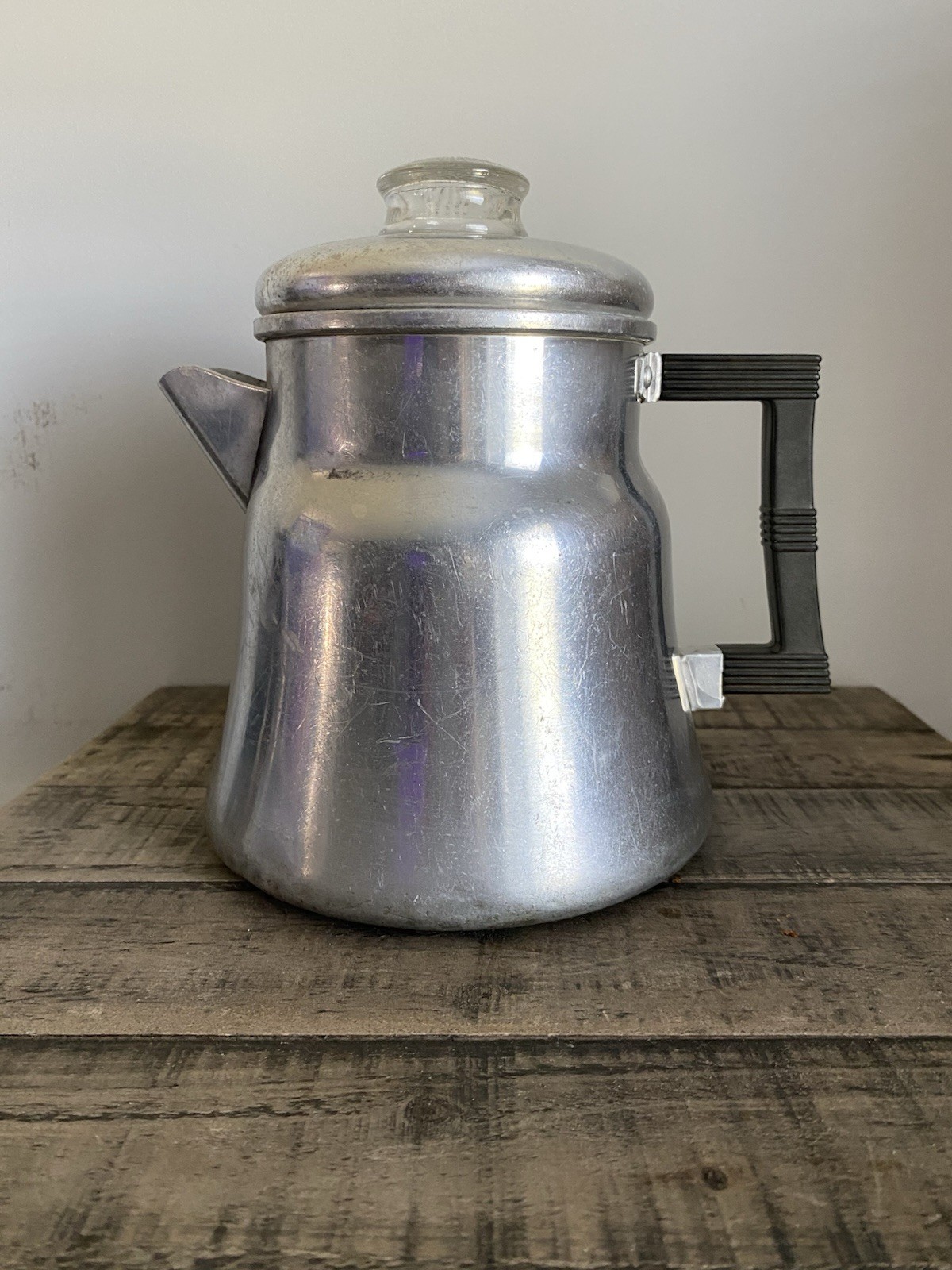 Wear-Ever Aluminum Percolator Coffee Pot X-3008 Vintage Glass Knob Camping USA