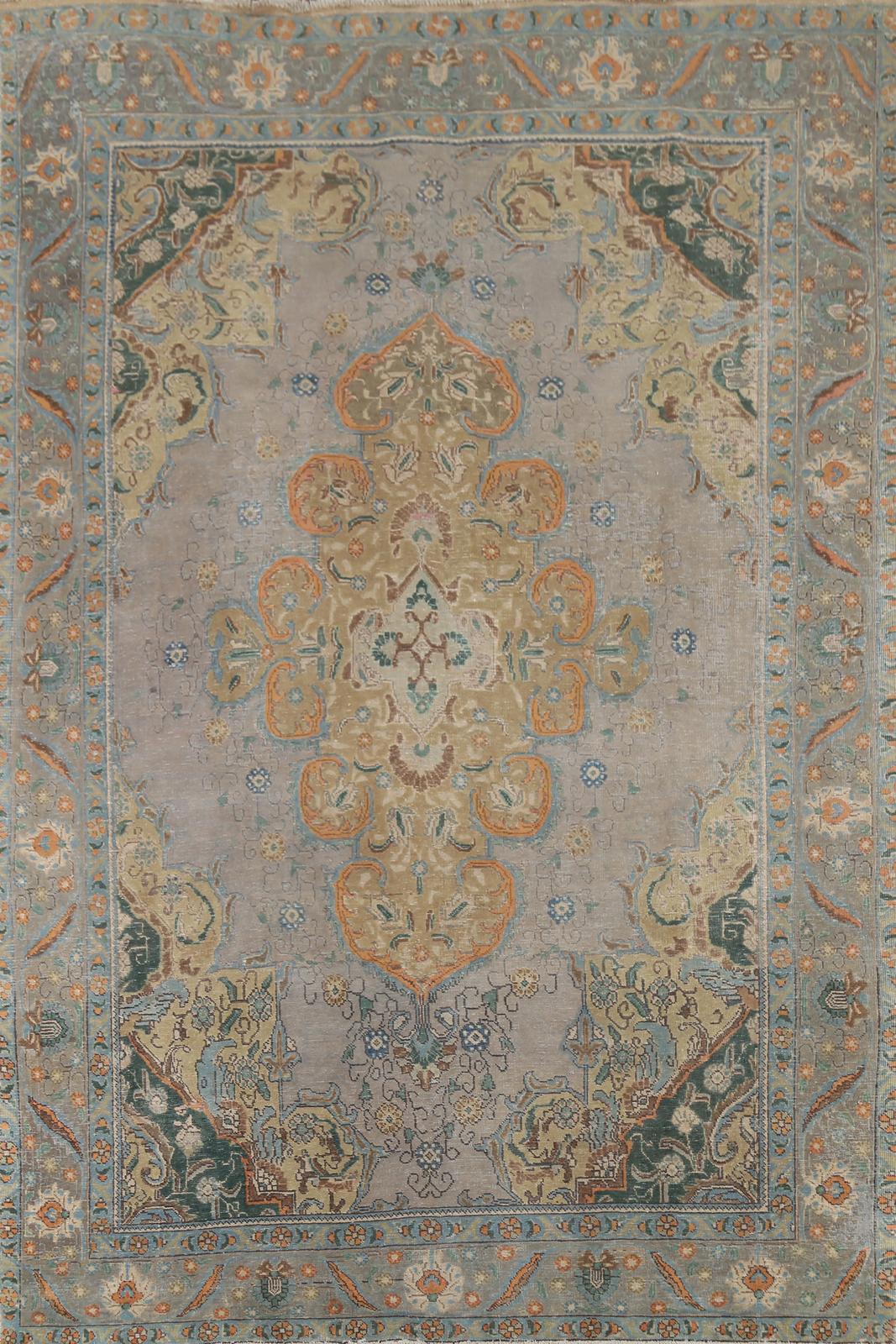 Vintage Gray Overdyed Floral Traditional Tebriz Living Room Handmade Rug 8×11