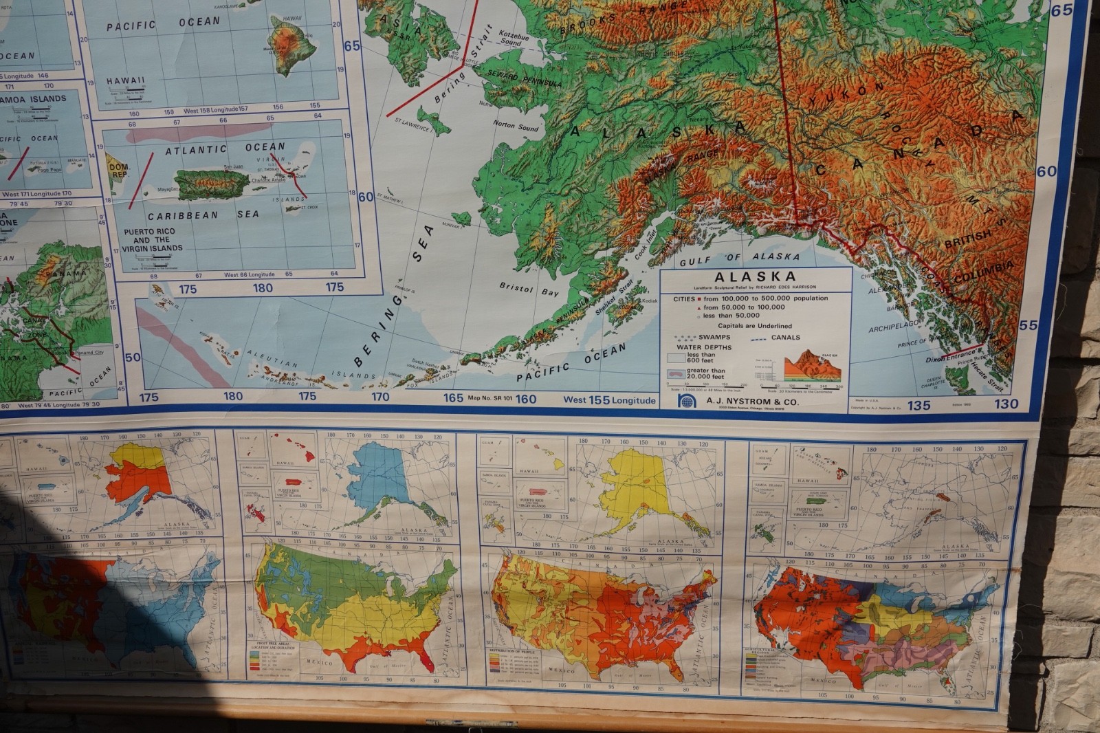 A J NYSTRUM CO. 3 PAGE PULL DOWN CLASSROOM MAP NORTH AMERICA 1970’S