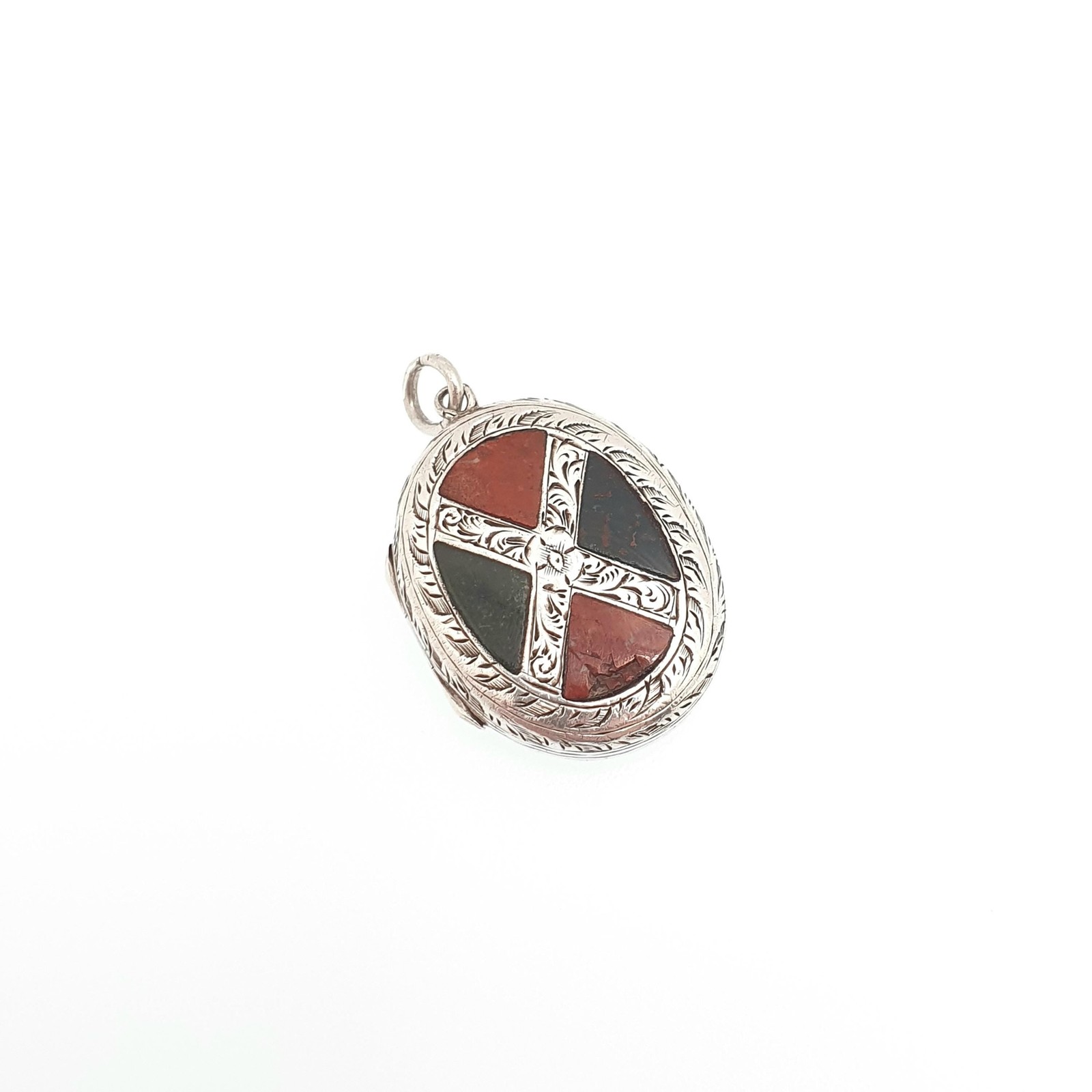 Antique Victorian Solid Silver Scottish Agate Locket Bloodstone & Jasper Genuine