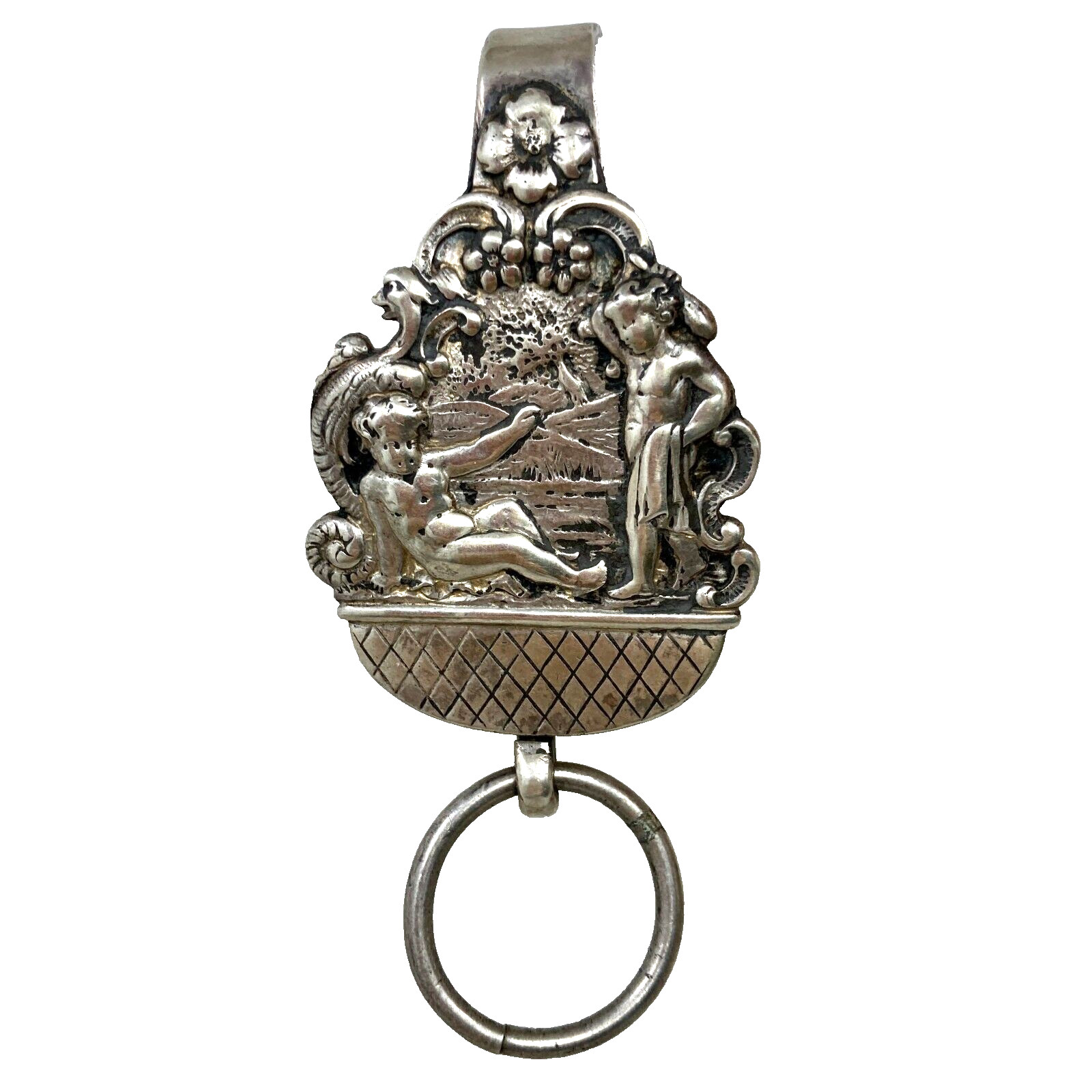 Pre 1789 France 935 Silver Chatelaine Clip w/ Children or Putti & Griffin