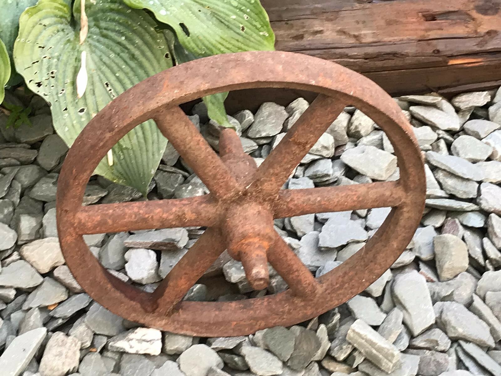 VINTAGE CAST IRON BARROW WHEEL