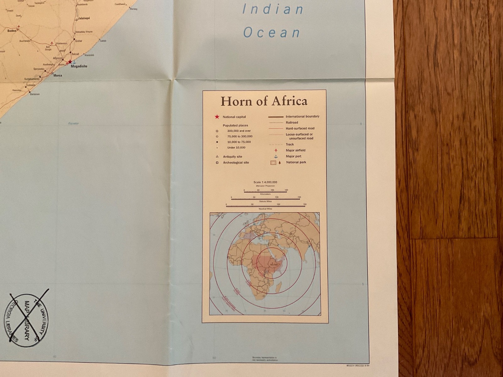 Large 2 Sided Map of The Horn Of Africa, 1994, 30 7/8 inches x 32 5/8 inches.