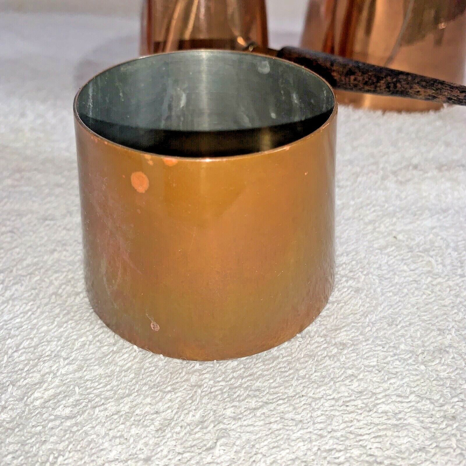 A Mid Century Modern B&M Douro Angular Copper & Teak Coffee Pot Set Portugal 3pc