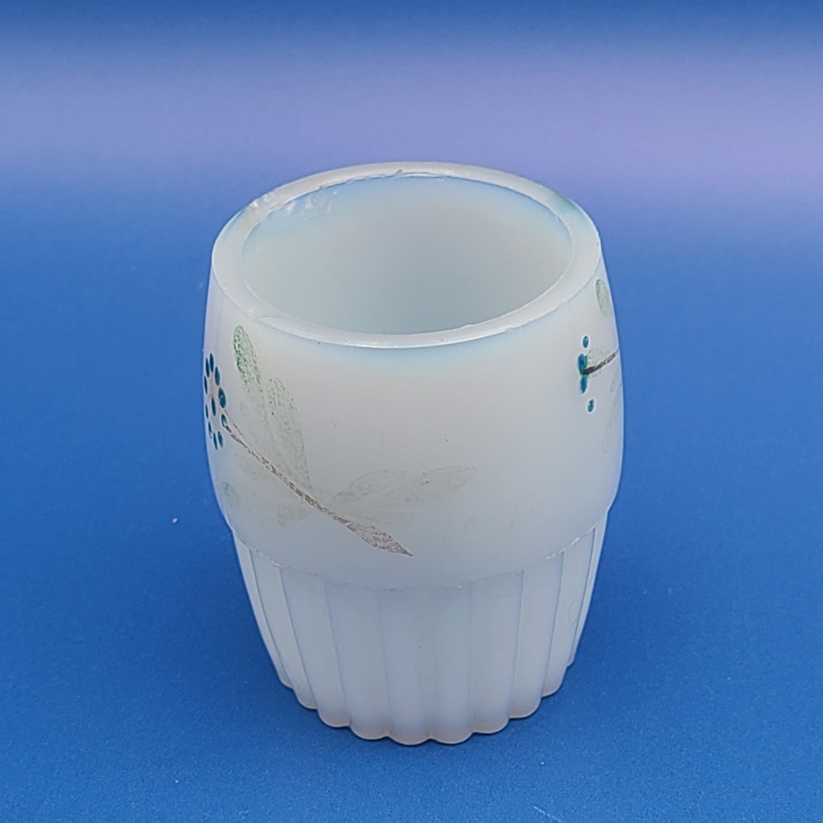 2 Victorian Hand Painted Ribbed Base Milk Glass Toothpick Holders FREE SHIPPING