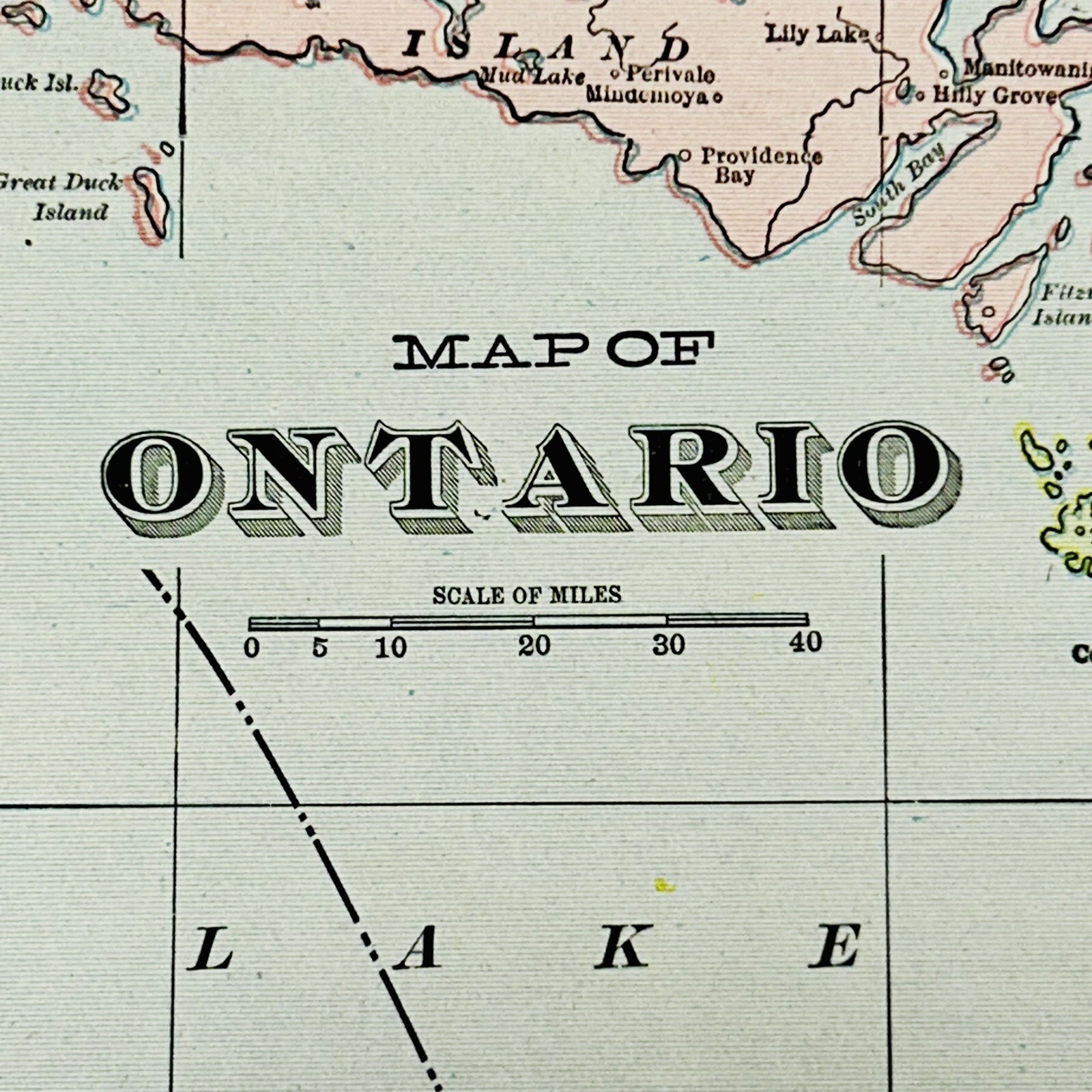 Antique Ontario Canada Map 1901 Toronto Ottawa Mississauga Original 14” X 22”