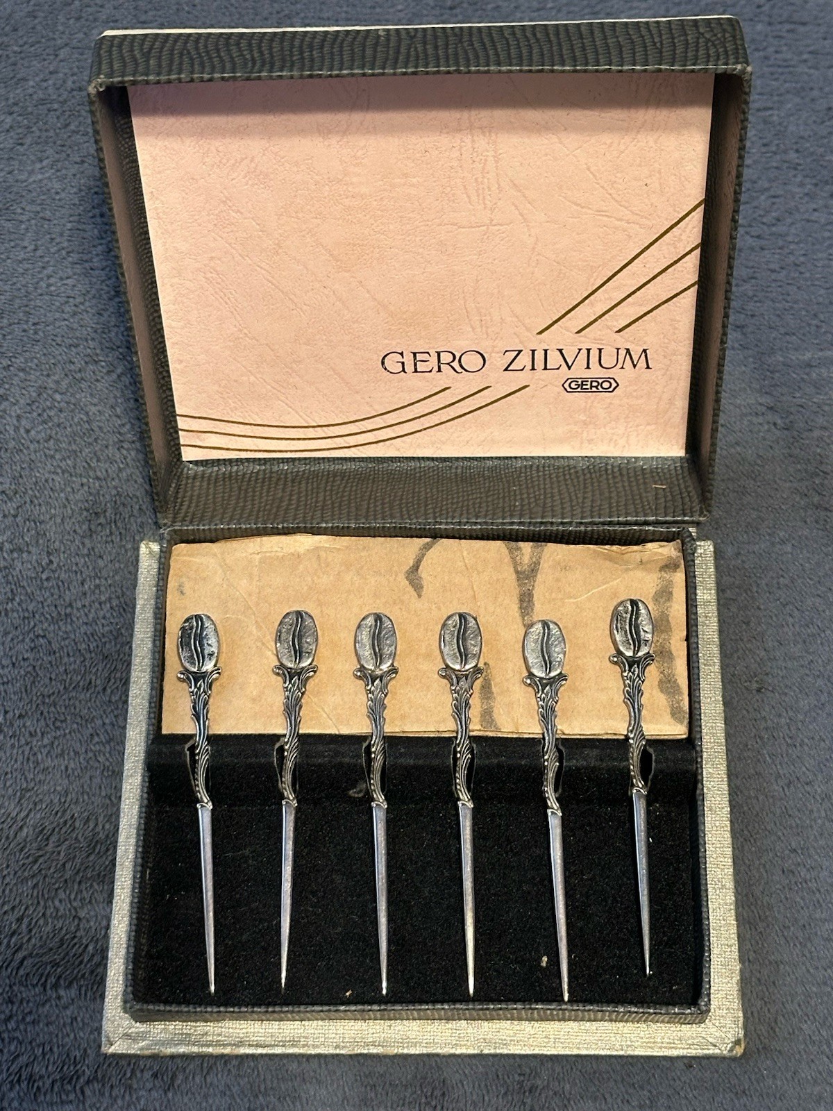 Gero Zilvium European Designer Silver Plated Set of-(6)-Collector Picks with Box