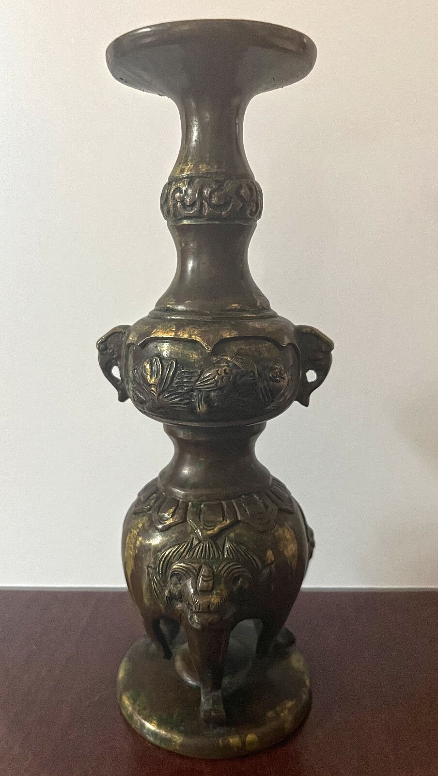 Antique Meiji Japanese Buddhist Brass Altar Candle Stand, Early 1900s, 6-1/4″