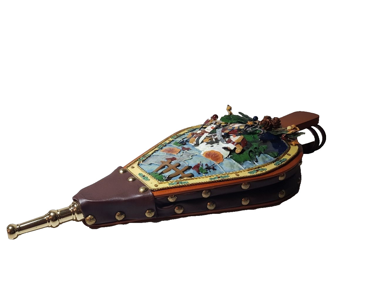 Vintage Style Christmas Fireplace Bellows Decorative Wall Hanging Snowman Scene