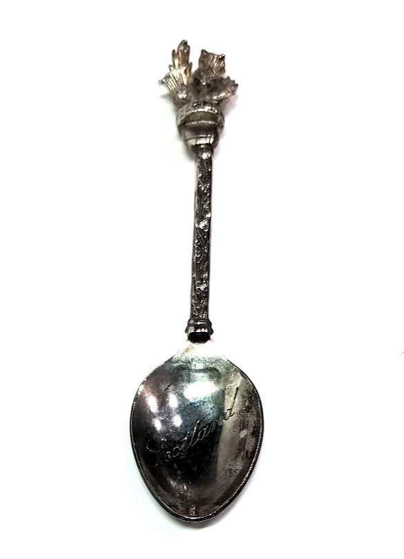Rare 1940s WAPW Silver Plated “Scotland” Souvenir Teaspoon 4.5” Ornate Handle