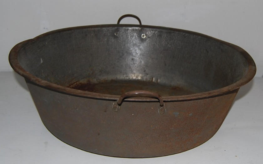 Antique Primitive Large 19″ Metal Washtub Wash Basin Farmhouse Decor w/ Handles