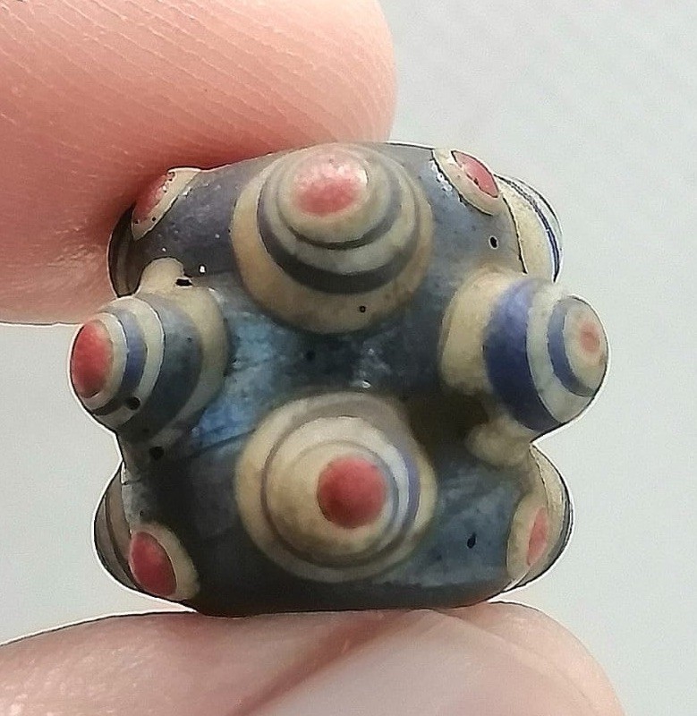 Ancient Islamic Eye Glass Bead Blue Red White Applied Dot Mosaic Bead