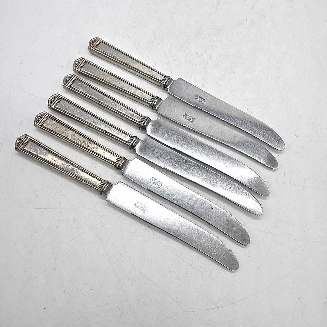 1847 Rogers ANNIVERSARY 6 French Hollow Dinner Knives 9-5/8 Silverplate 1923