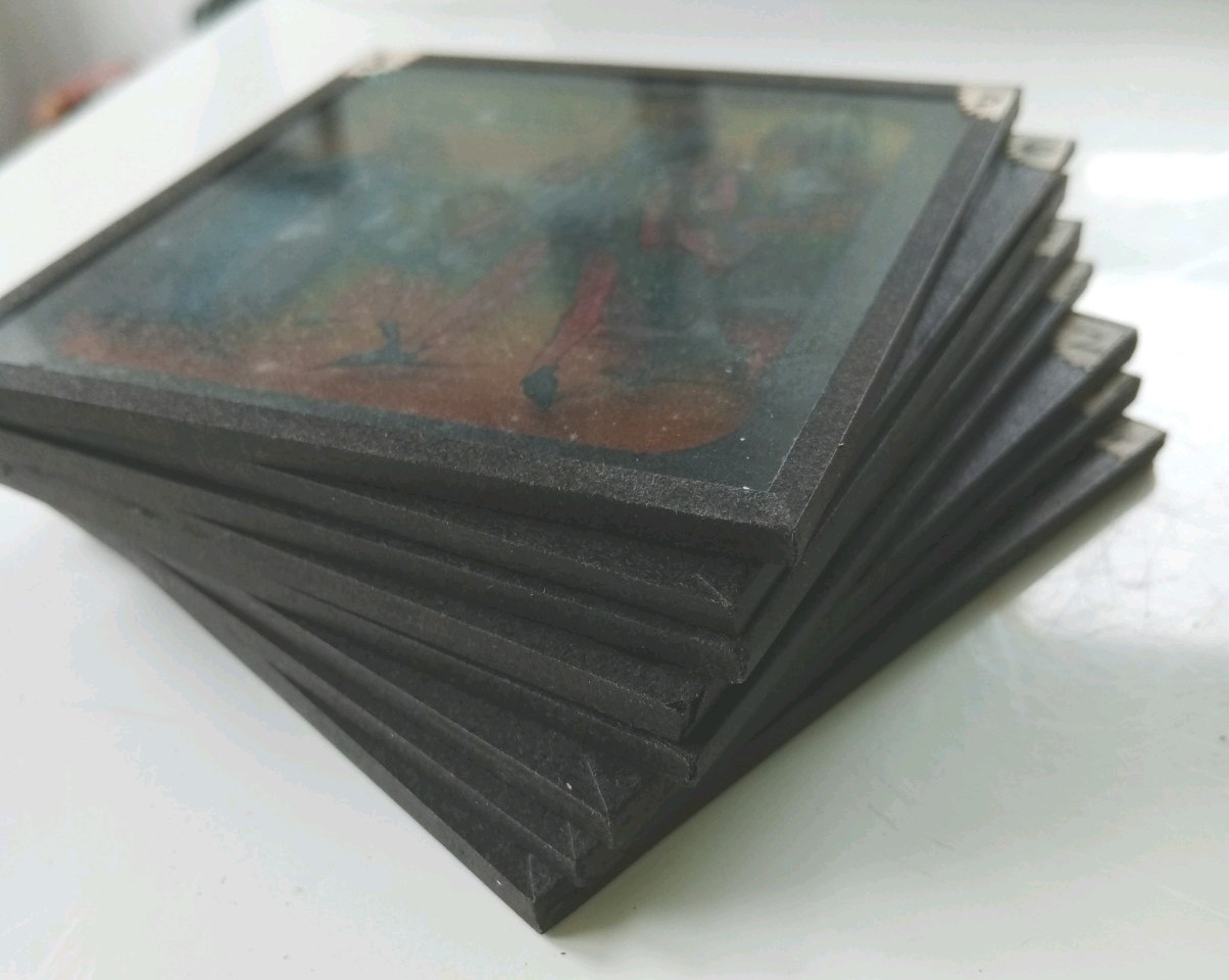 Victorian Magic Lantern Slides Queen of Hearts stole set. Hand Coloured Glass